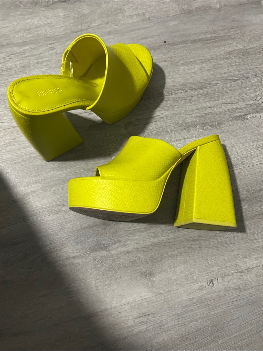 Forever 21 Neon Yellow Open-Toe Mule Heels